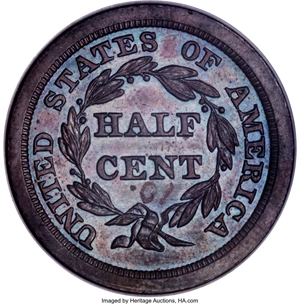 image for: 1841 1/2 C Original, B-1, R.5, PR60 Brown PCGS....