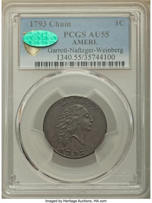 image for: 1793 1C Chain, AMERI., S-1, B-1, R.4, AU55 PCGS Secure. CAC....