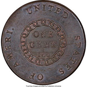 image for: 1793 1C Chain, AMERI., S-1, B-1, R.4, MS64+ Brown PCGS Secure. CAC....