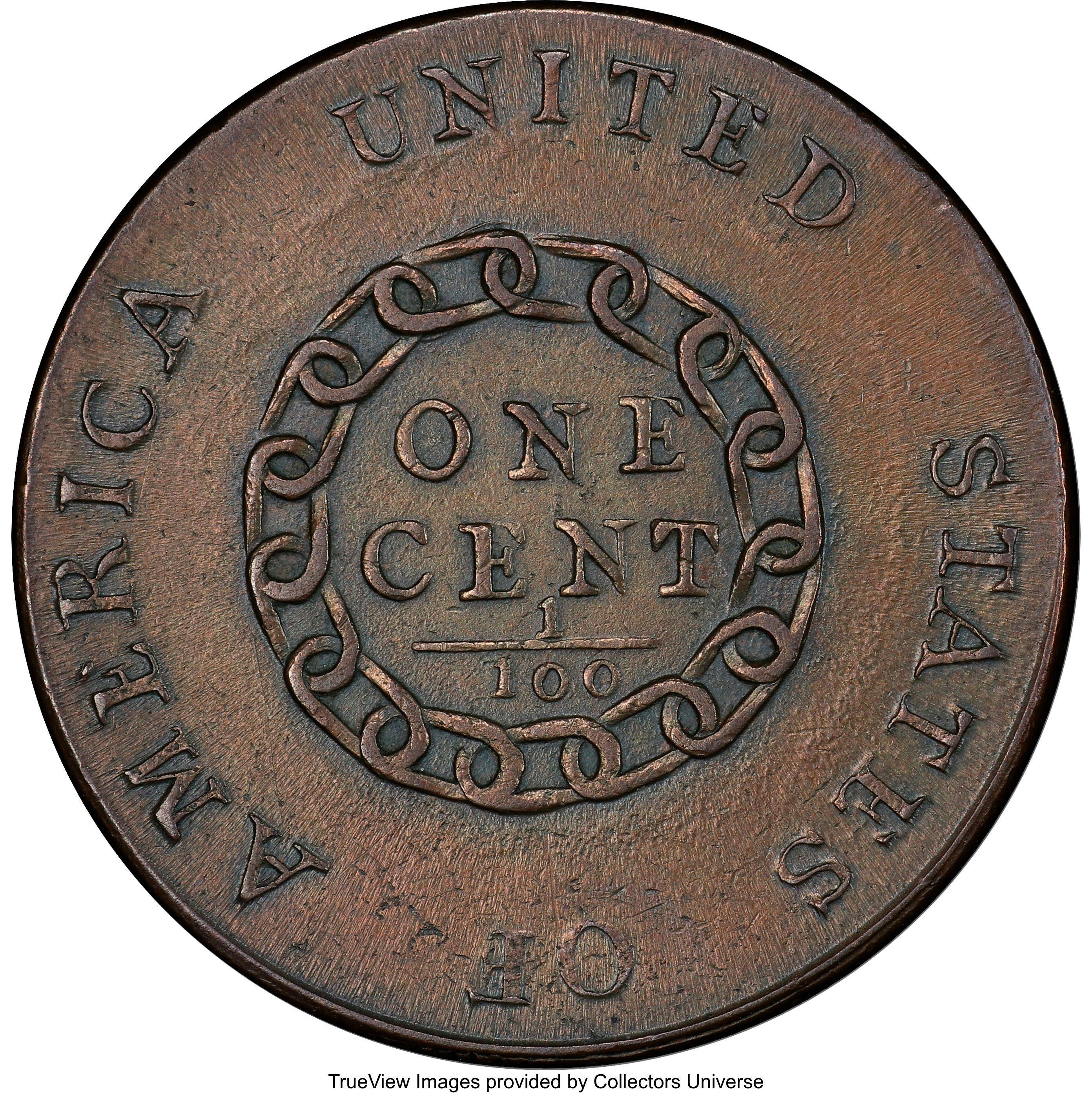 image for: 1793 1C Chain, AMERICA, S-3, B-4, Low R.3, AU58+ PCGS Secure....