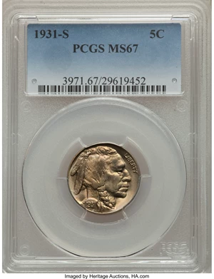 image for: 1931-S 5C MS67 PCGS....