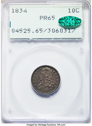 image for: 1834 10C Large 4 PR65 PCGS. CAC. JR-1, R.8 as a Proof....