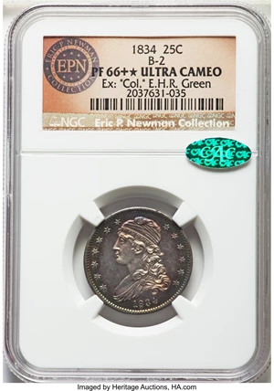 image for: 1834 25C PR66+ ★ Ultra Cameo NGC. CAC. B-2, High R.7 as a Proof....