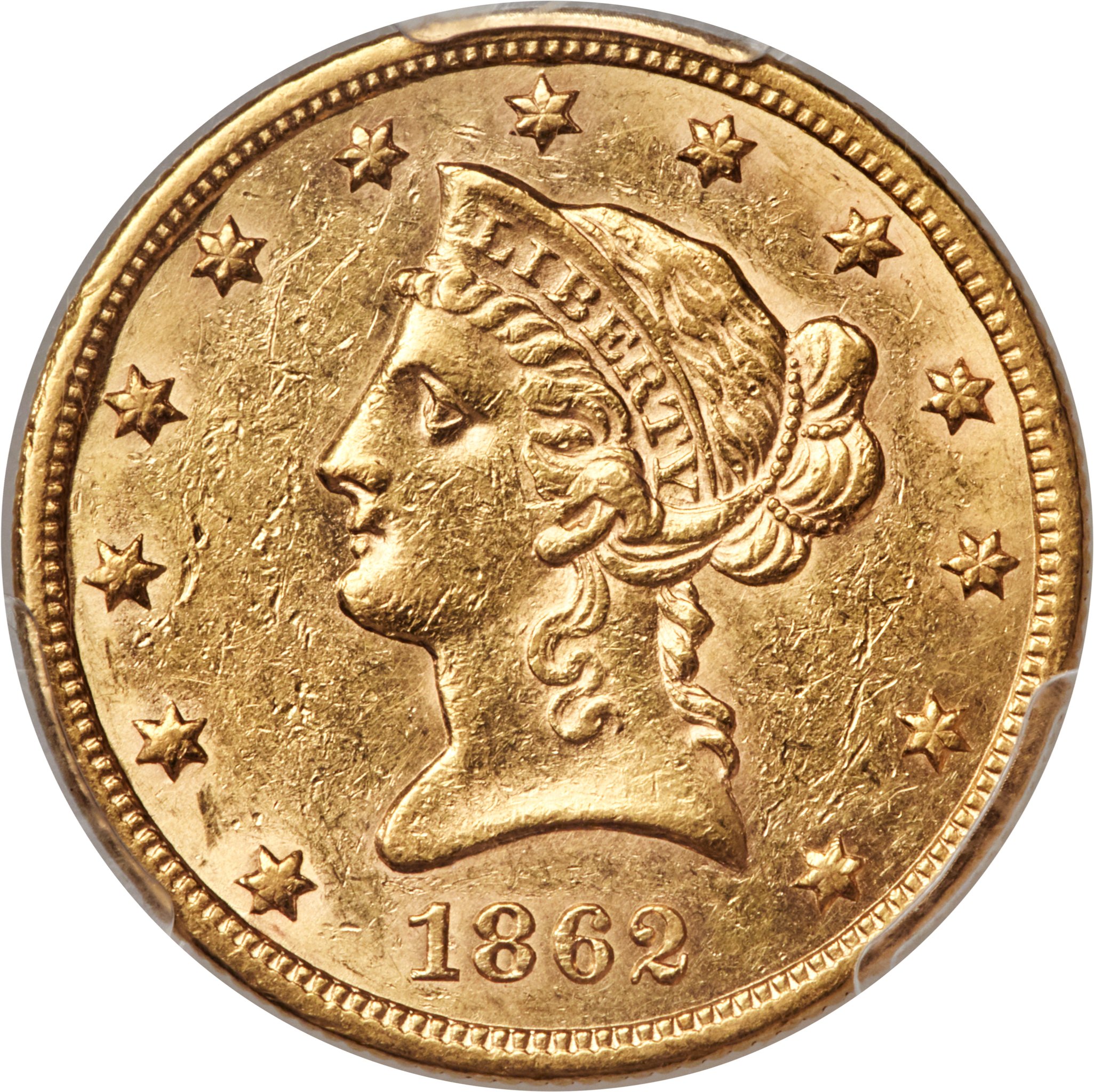 image for: 1862-S $10 AU58 PCGS....