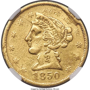 image for: 1850 $5 Baldwin Five Dollar VF30 NGC. K-2, R.5....