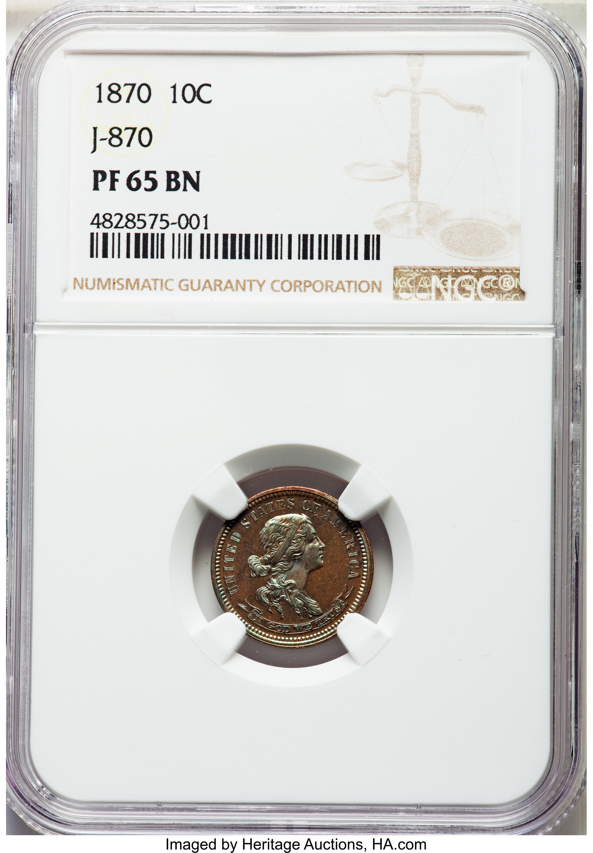 image for: 1870 10C Standard Silver Ten Cents, Judd-870, Pollock-966, High R.7, PR65 Brown NGC....