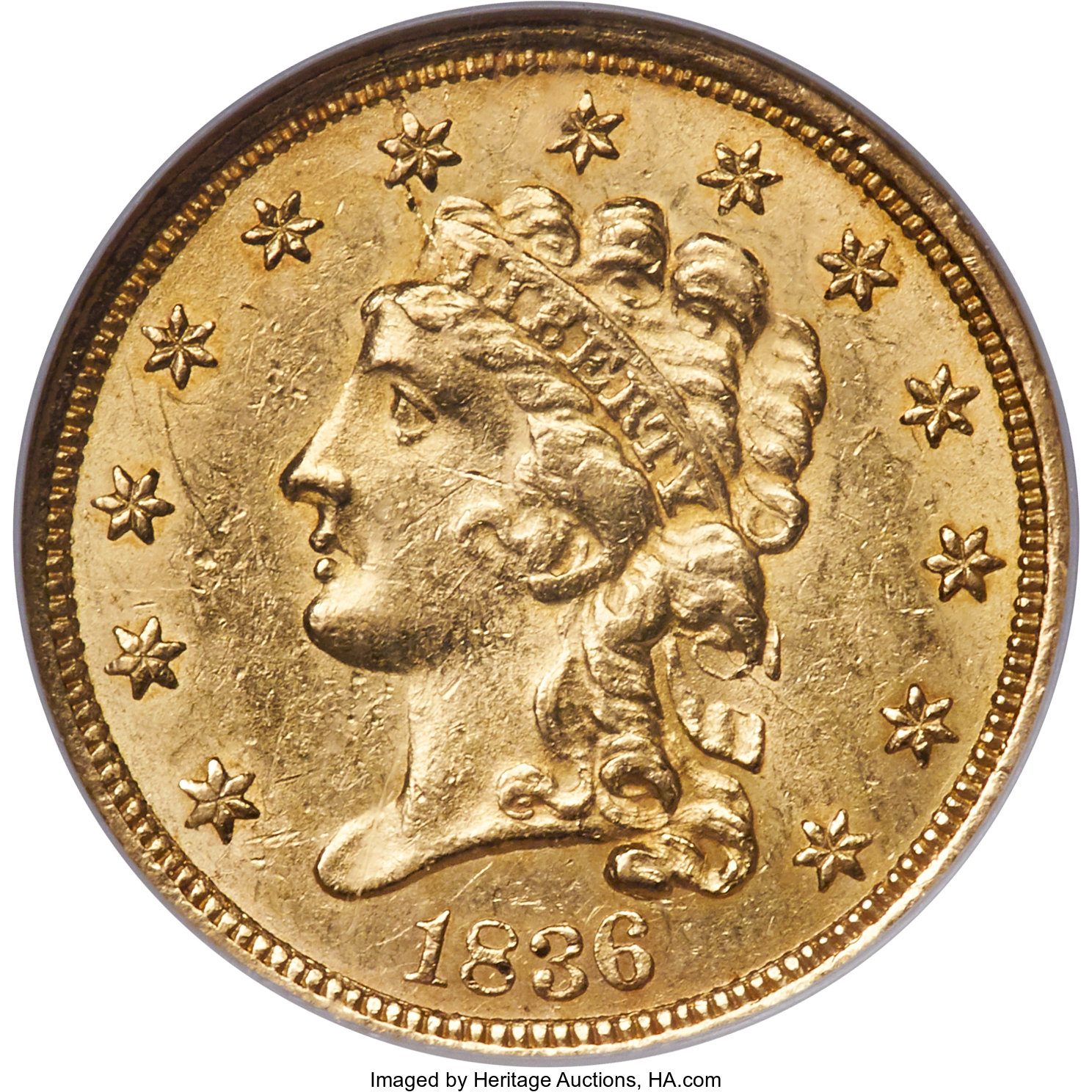 1836 $2 1/2 Script 8 MS60 NGC. Breen-6143, Variety 11, R.2. ...