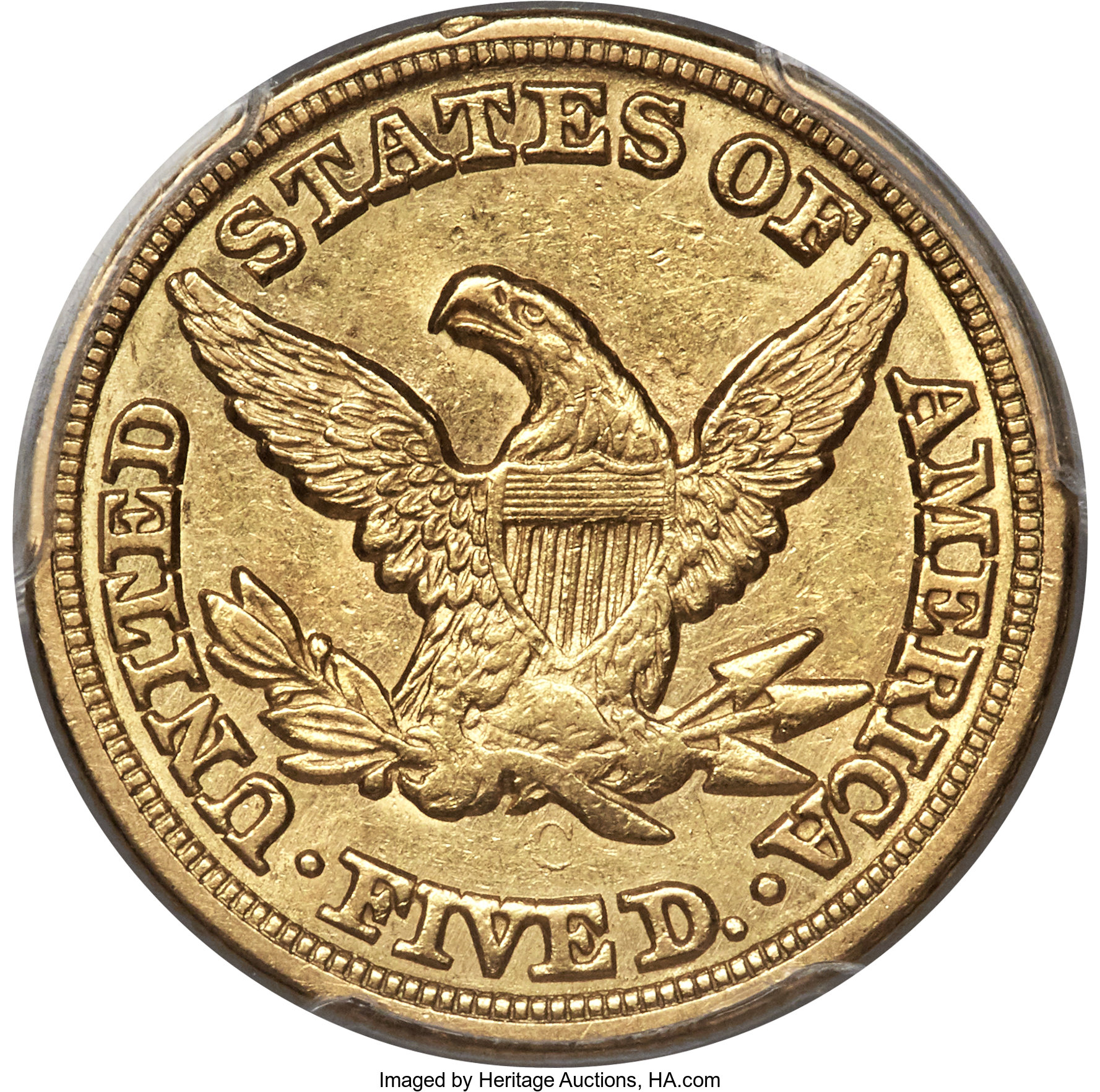 image for: 1854-C $5 Weak C AU55 PCGS Secure. Variety 2....