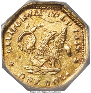 image for: 1854 $1 Liberty Octagonal Dollar, Eagle, BG-504, Low R.5, AU55 ANACS....