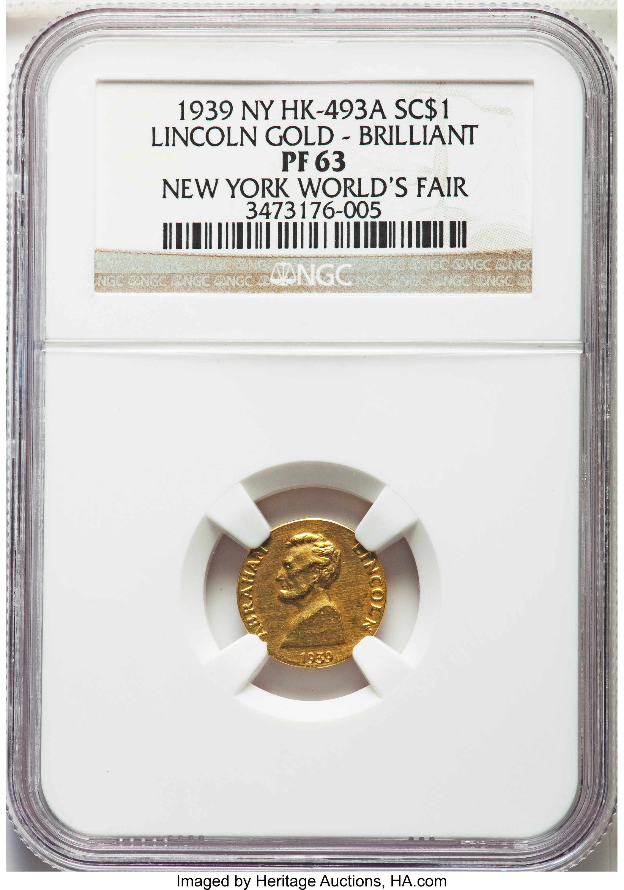 1939 SC$1 NY Worlds Fair, Lincoln, Gold Brilliant, HK-493a MS