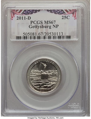 image for: 2011-D 25C Gettysburg MS67 PCGS. PCGS Population: (36/0). NGC Census: (0/0)....