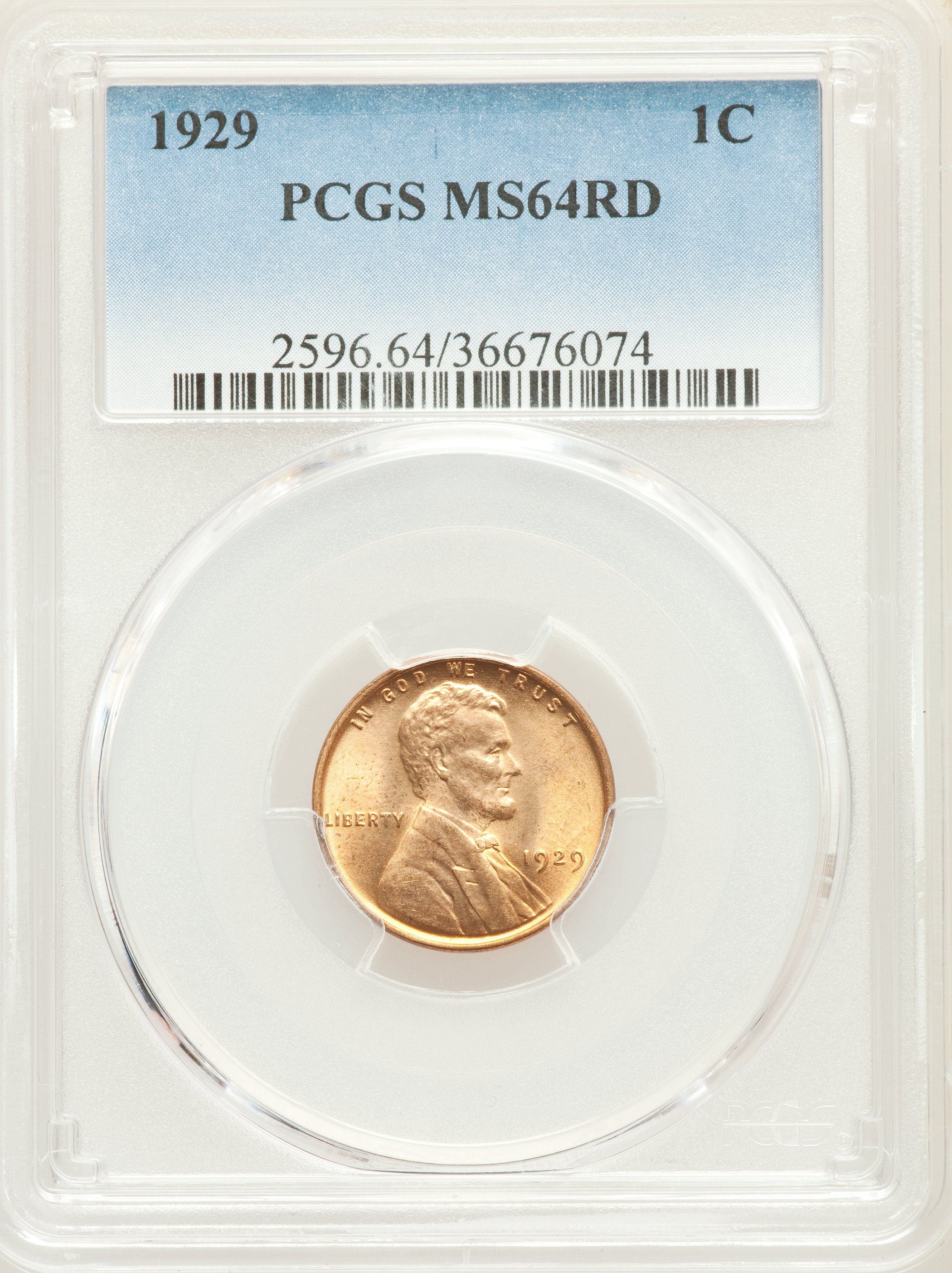 1929 1C MS64 Red PCGS. PCGS Population: (430/1169). NGC Census: (141/535). CDN: $25 Whsle. Bid for problem-free NGC/PCGS MS...