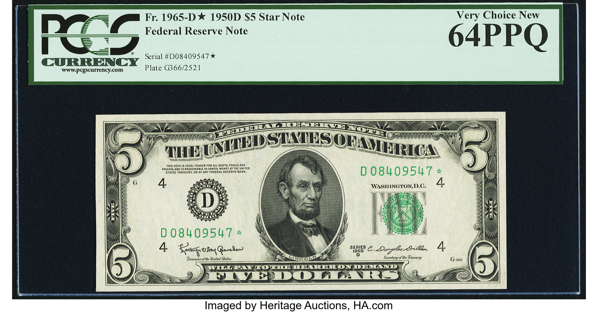 image for: Fr. 1965-D* $5 1950D Federal Reserve Star Note. PCGS Very Choice New 64PPQ....