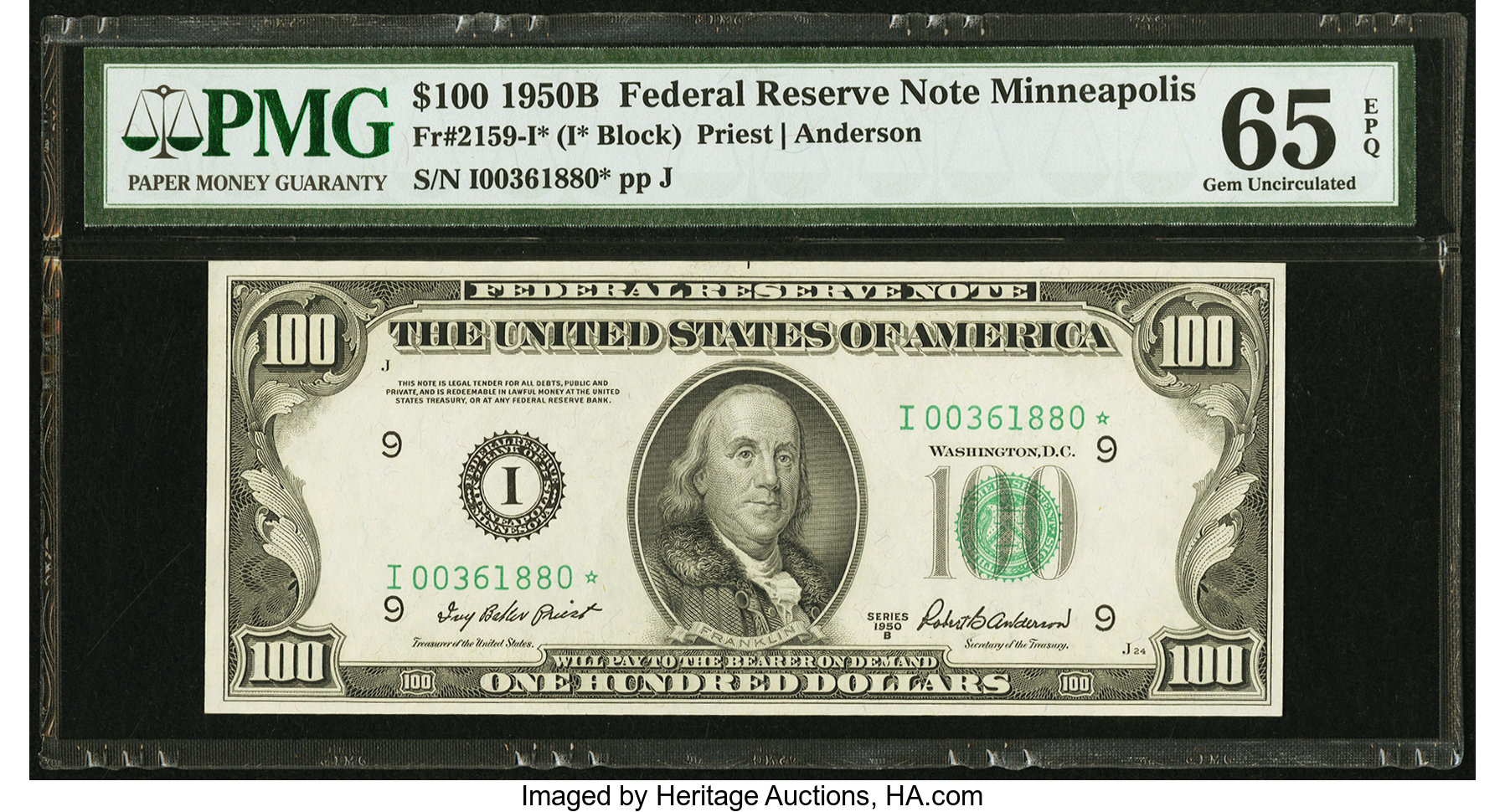 image for: Fr. 2159-I* $100 1950B Federal Reserve Note. PMG Gem Uncirculated 65 EPQ....