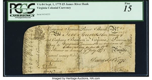 image for: Virginia September 1, 1775 £5 PCGS Fine 15....