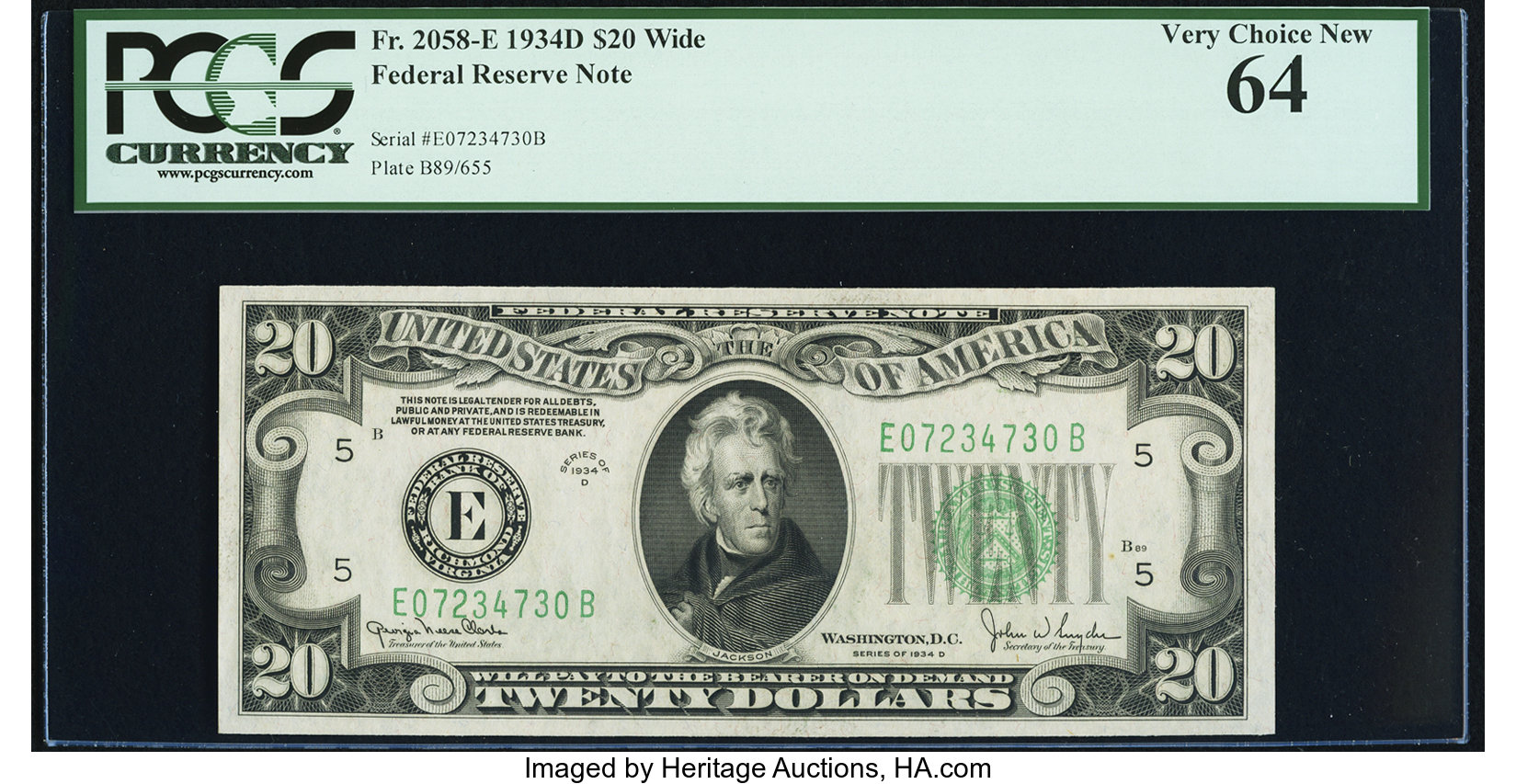 image for: Fr. 2058-E $20 1934D Federal Reserve Note. PCGS Very Choice New 64....