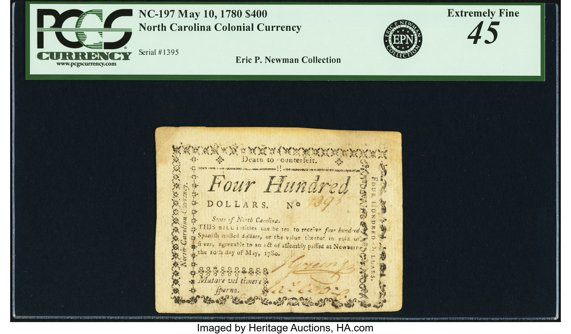 image for: North Carolina May 10, 1780 $400 Fr. NC-197. PCGS Extremely Fine 45 Apparent....