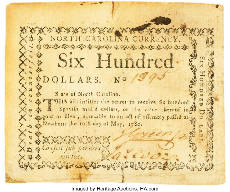 image for: North Carolina May 10, 1780 $600 Fr. NC-199. PCGS Extremely Fine 45 Apparent....