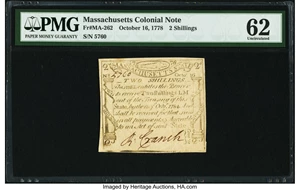 image for: Massachusetts October 16, 1778 2s PMG Uncirculated 62....