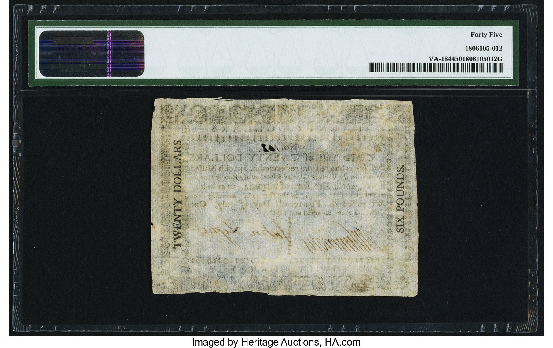 image for: Virginia July 14, 1780 $20 PMG Choice Extremely Fine 45....