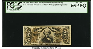 image for: Fr. 1330 50¢ Third Issue Spinner PCGS Gem New 65PPQ....