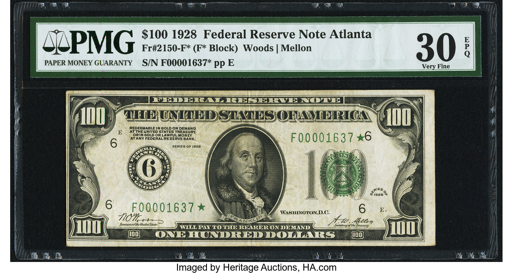 image for: Fr. 2150-F* $100 1928 Federal Reserve Note. PMG Very Fine 30 EPQ....