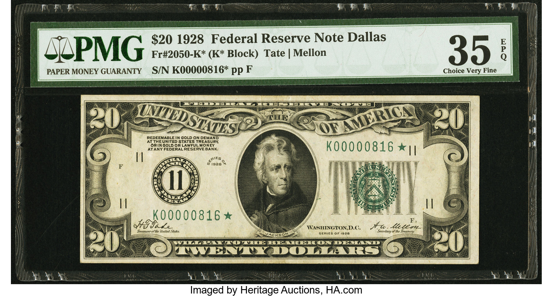 1928 $20 Replacement, Dallas (Fr. 2050K*)