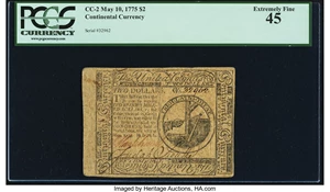 image for: Continental Currency May 10, 1775 $2 PCGS Extremely Fine 45....