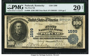 image for: Paducah, KY - $100 1902 Date Back Fr. 690 The First NB Ch. # 1599 PMG Very Fine 20 Net....