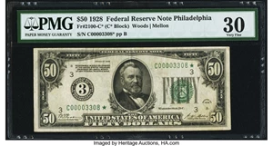 image for: Fr. 2100-C* $50 1928 Federal Reserve Note. PMG Very Fine 30....