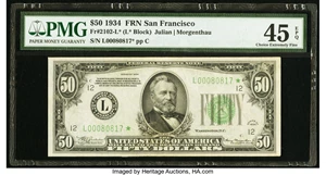 image for: Fr. 2102-L* $50 1934 Federal Reserve Note. PMG Choice Extremely Fine 45 EPQ....