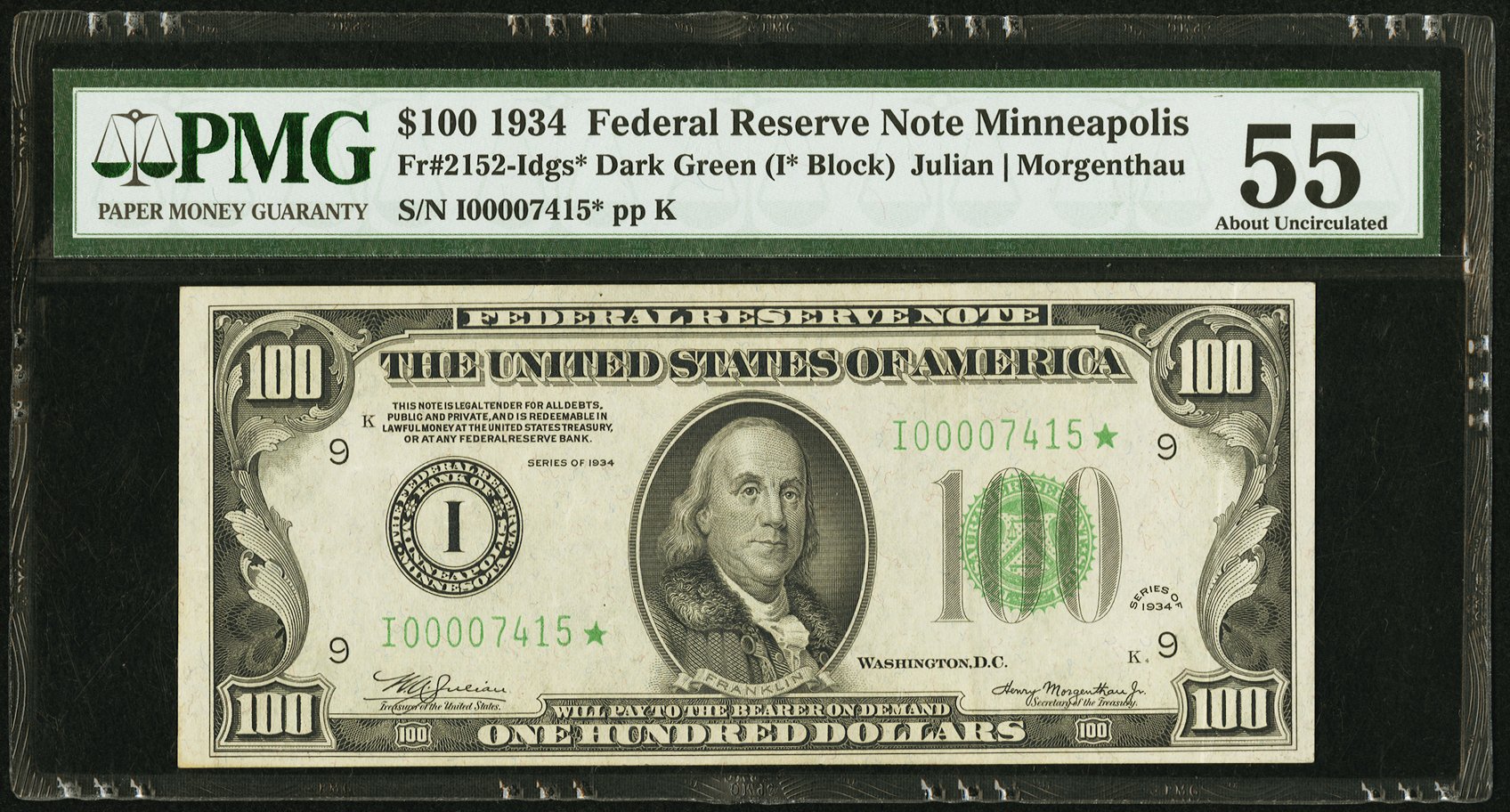 image for: Fr. 2152-I* $100 1934 Federal Reserve Note. PMG About Uncirculated 55....