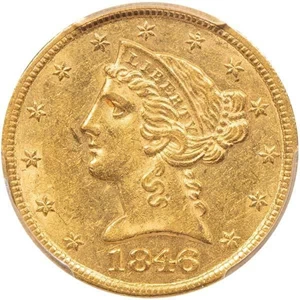 image for: $5 1846-C PCGS AU55+ CAC