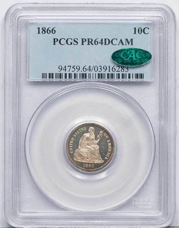 image for: 10C 1866 PCGS PR64 DCAM CAC