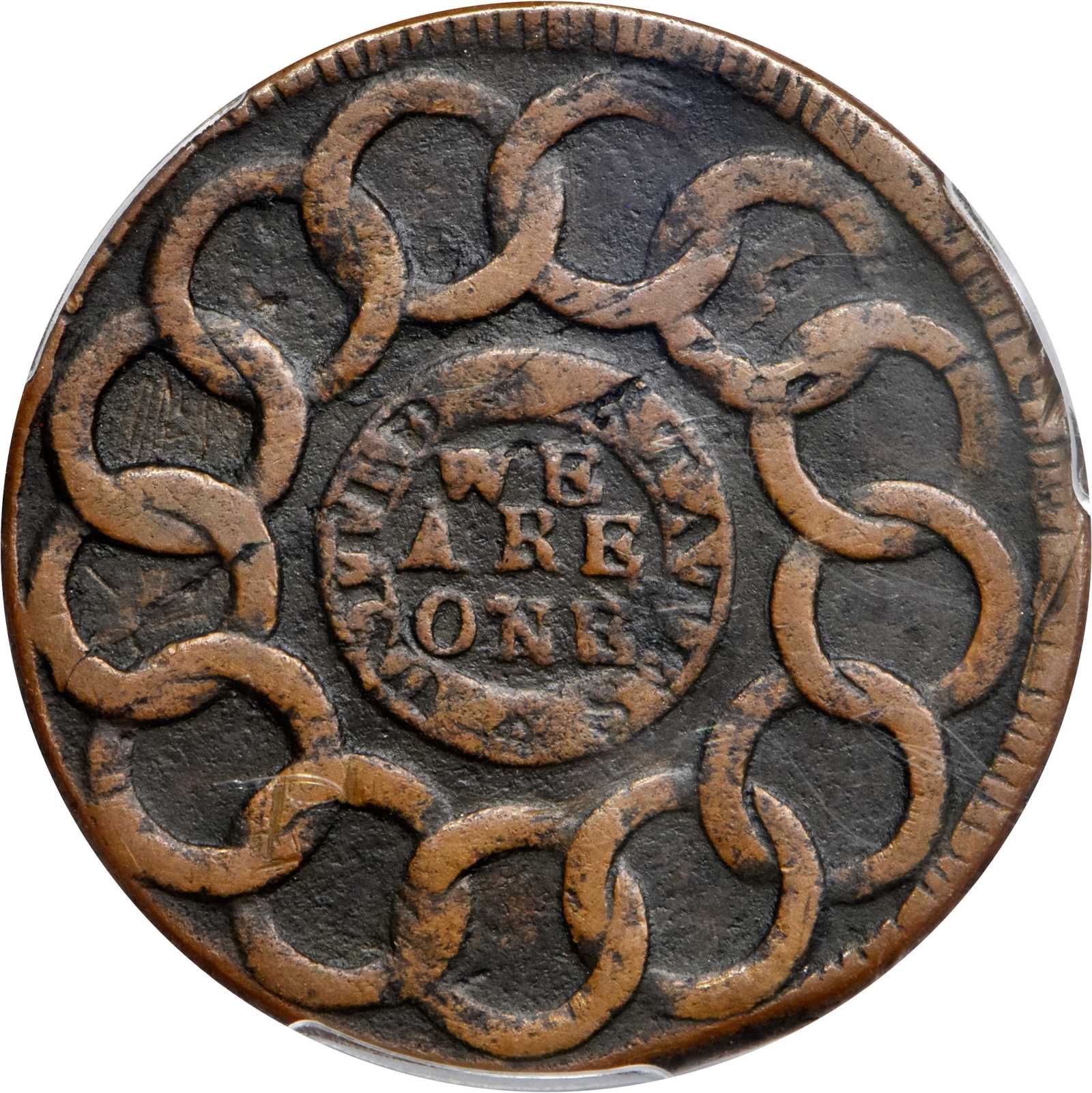 image for: 1787 Fugio Copper. Club Rays. Newman 5-F, W-6640. Rarity-7. Concave Ends, UNITED STATES. VF-35 (PCGS).