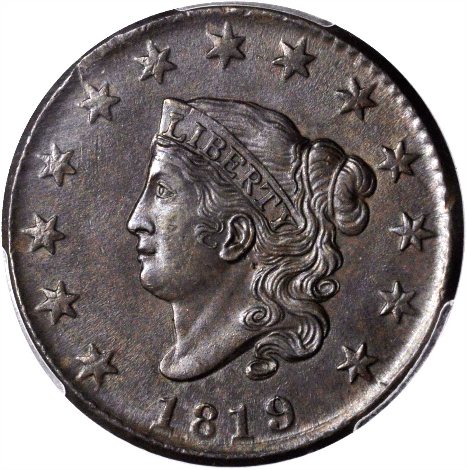 image for: 1819 Matron Head Cent. N-9. Rarity-1. Small Date. MS-63 BN (PCGS).