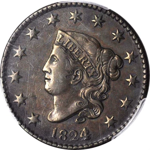 image for: 1824/2 Matron Head Cent. N-1. Rarity-1. EF-45 BN (PCGS).
