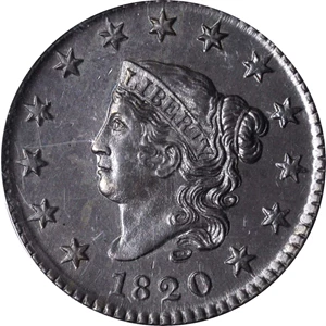 image for: 1820 Matron Head Cent. N-15. Rarity-2. Small Date. MS-61 BN (PCGS).