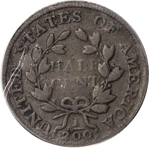 image for: 1802/0 Draped Bust Half Cent. C-2. Rarity-3. Second Reverse (a.k.a. Reverse of 1802). VG-10 (PCGS).