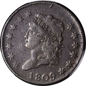 image for: 1809 Classic Head Cent. S-280, the only known dies. Rarity-2. VF-25 (PCGS).