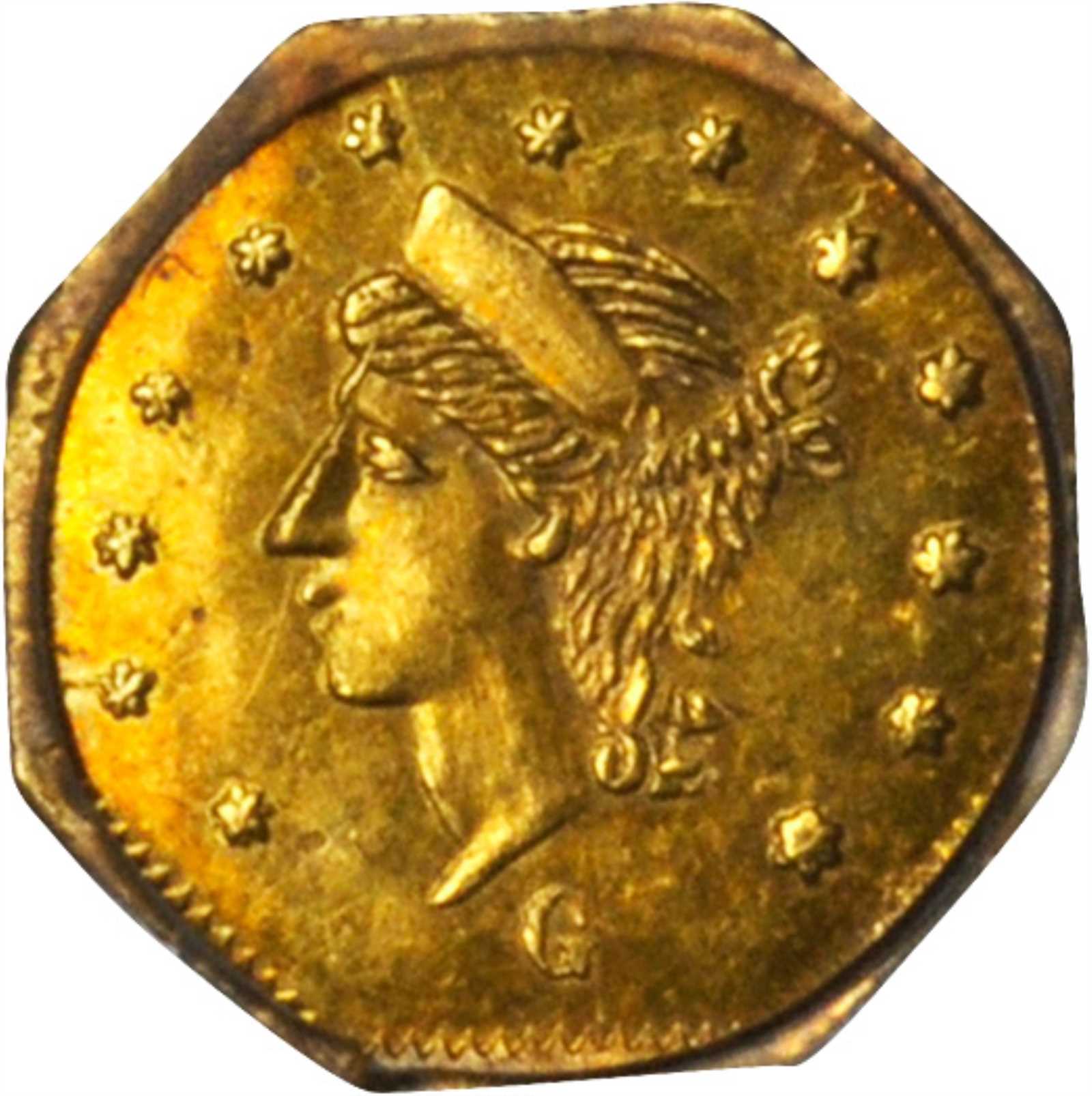 image for: 1868-G Octagonal 25 Cents. BG-745. Rarity-6. Liberty Head. MS-62 (PCGS).