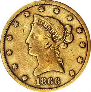 image for: 1866-S Liberty Head Eagle. No Motto. VF-20 (NGC).