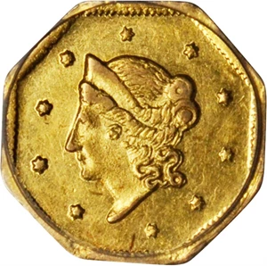 image for: 1854-FD Octagonal $1. BG-508. Rarity-4+. Liberty Head. AU-58 (PCGS).