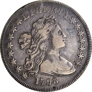 image for: 1798 Draped Bust Silver Dollar. Small Eagle. BB-81, B-2. Rarity-3. 15 Stars on Obverse. VF-30 (NGC).