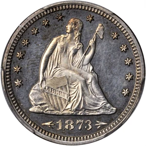 image for: 1873 Liberty Seated Quarter. Arrows. Proof-63 (PCGS).