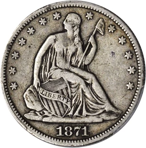 image for: 1871-CC Liberty Seated Half Dollar. WB-5. Rarity-5. VF-30 (PCGS).