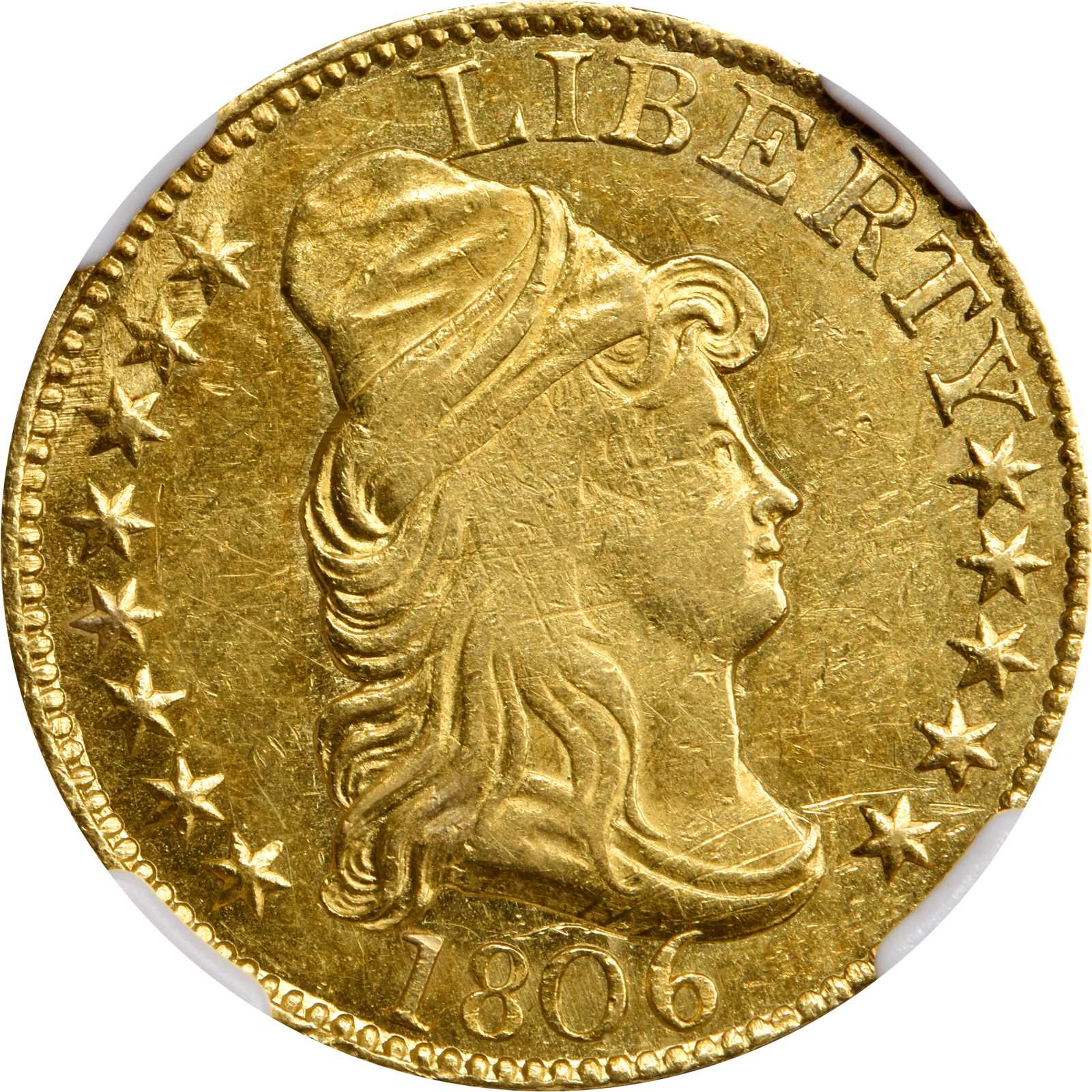 image for: 1806 Capped Bust Right Half Eagle. BD-5. Rarity-7. Pointed 6, Stars 8x5. MS-60 (NGC). CAC.