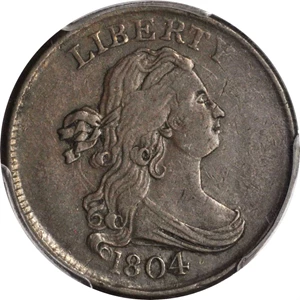image for: 1804 Draped Bust Half Cent. C-12. Rarity-2. Crosslet 4, Stemless Wreath. EF-40 (PCGS).