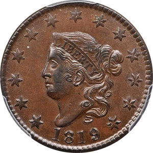 image for: 1819/(8) Matron Head Cent. N-2. Rarity-1. Large Date. AU-58 (PCGS). CAC.