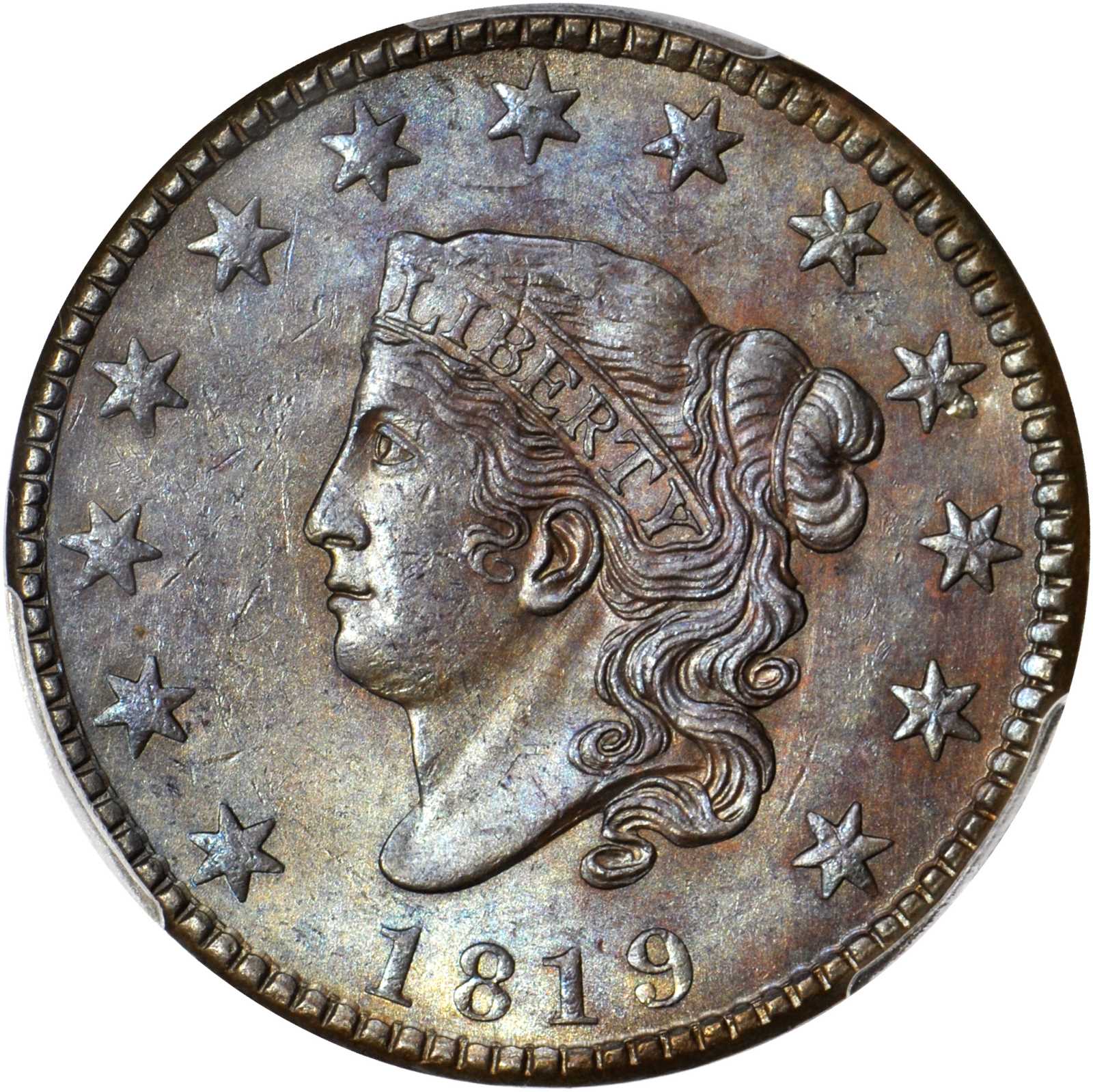image for: 1819 Matron Head Cent. N-8. Rarity-1. Small Date. MS-62 BN (PCGS). CAC.